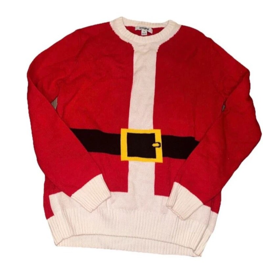 Santa Claus Christmas Sweater Red Knit Long Sleeve Crew